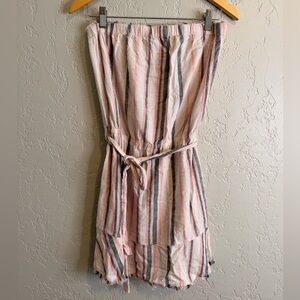 cloth & stone Coral, Cream and Gray Striped Strapless Romper